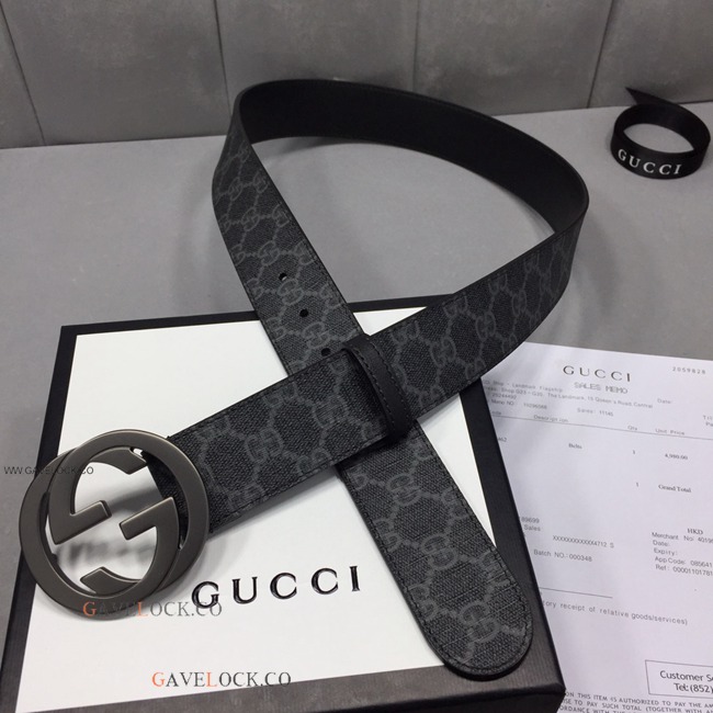 Gucci Belt Supreme Canvas Leather Trim Black GG Buckle